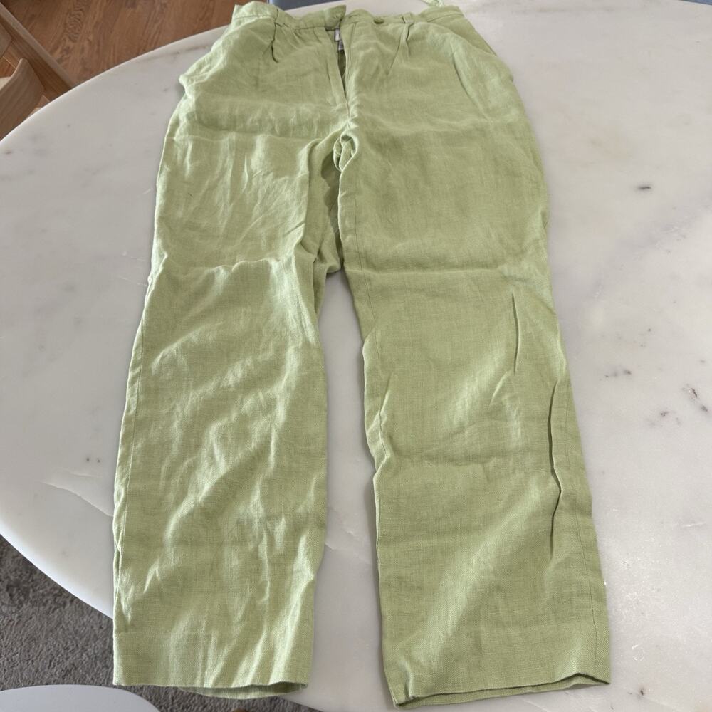 Madison & Max 100% Linen Wide Leg Pants Green Womens 6 Summer Quiet Luxury Comfy